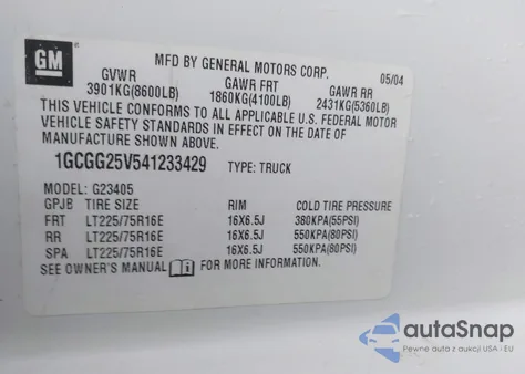 2004 Chevrolet Express from USA, damaged, VIN 1GCGG25V541233429